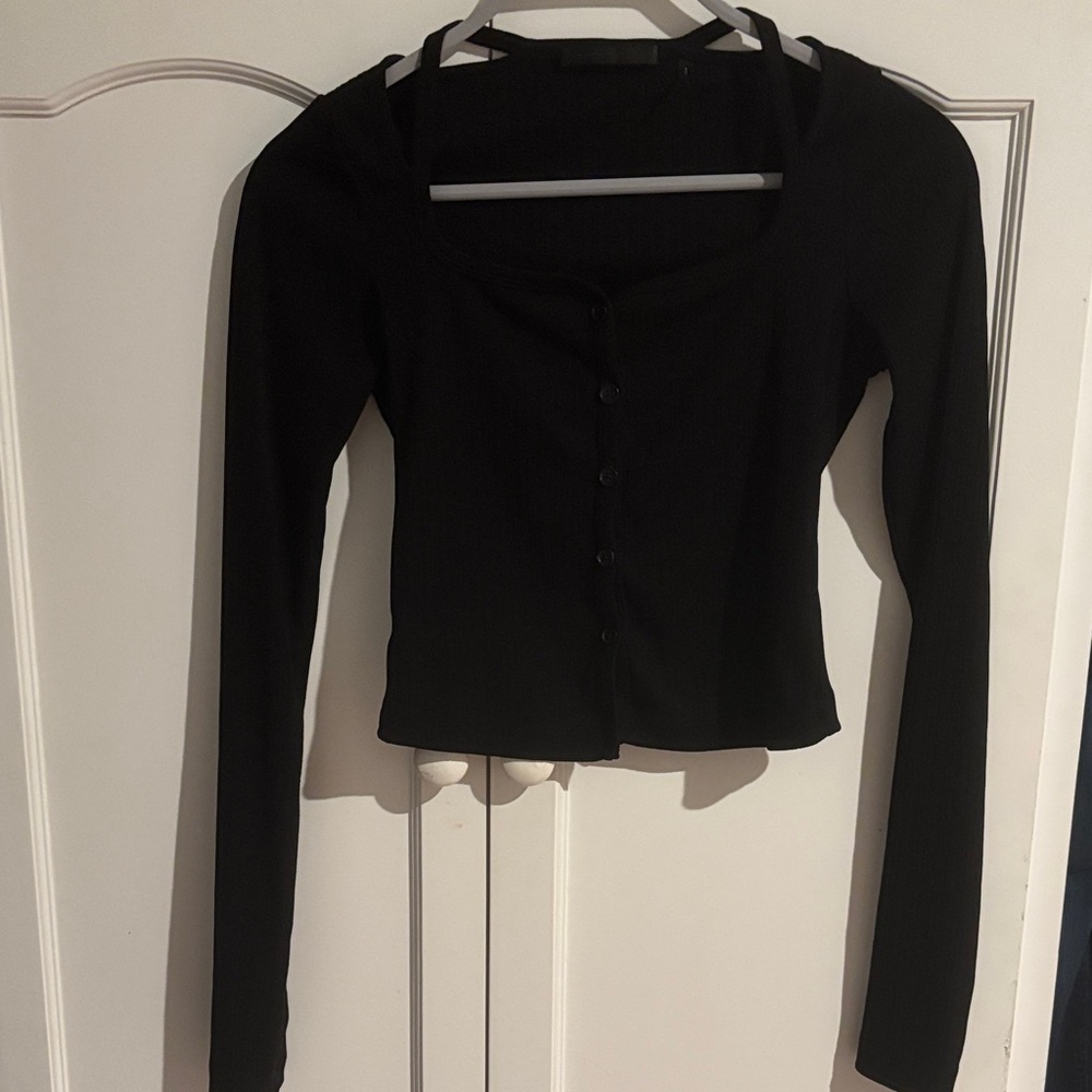 Helmut Lang Black Long-Sleeve Button Front Top